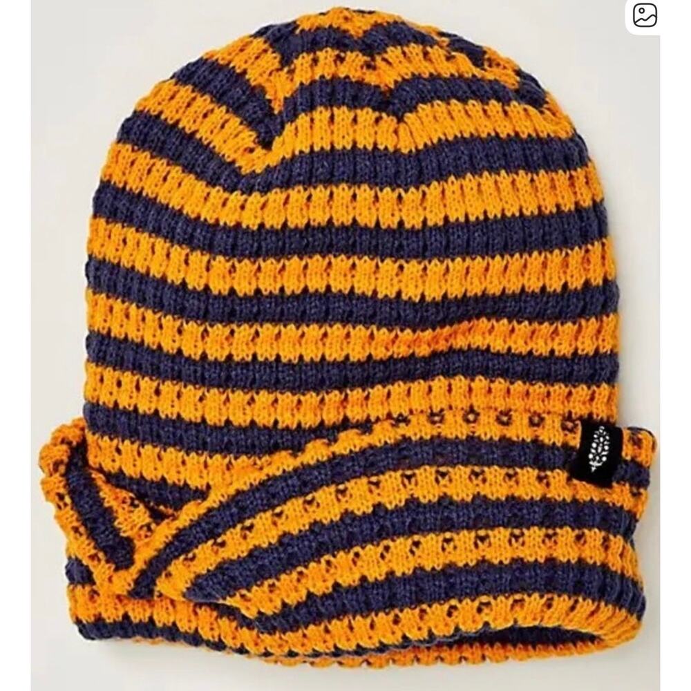 NWT FP Movement Stripe it Up Cool Down Beanie in Varsity Orange Blue Stripe